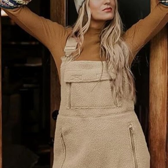 Mountain Cabin Khaki/Beige Fleece Overalls - Picture 2 of 10